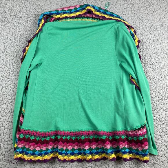 Double Zero Open Front Cardigan Womens Small Rainbow Crochet Edging Grandma - Picture 5 of 6